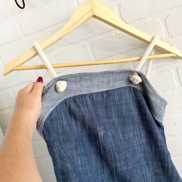 Anthropologie Amadi Mini dress Denim Blue Cream Rope-Strap Pockets Sz XS - Picture 5 of 12